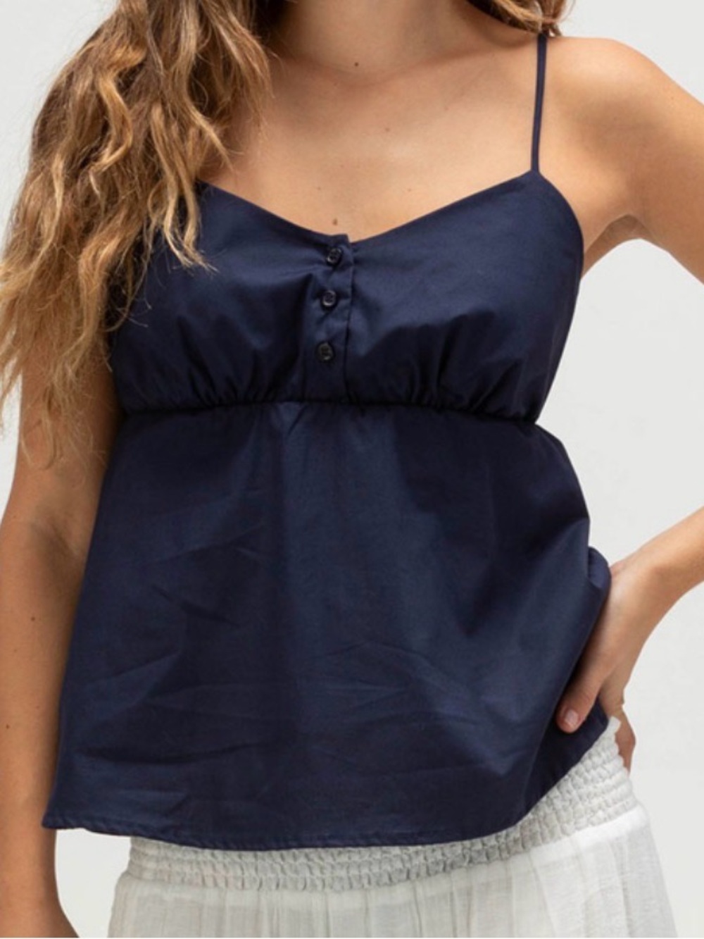 Women's Navy Spaghetti-Strap Cami with Button Front